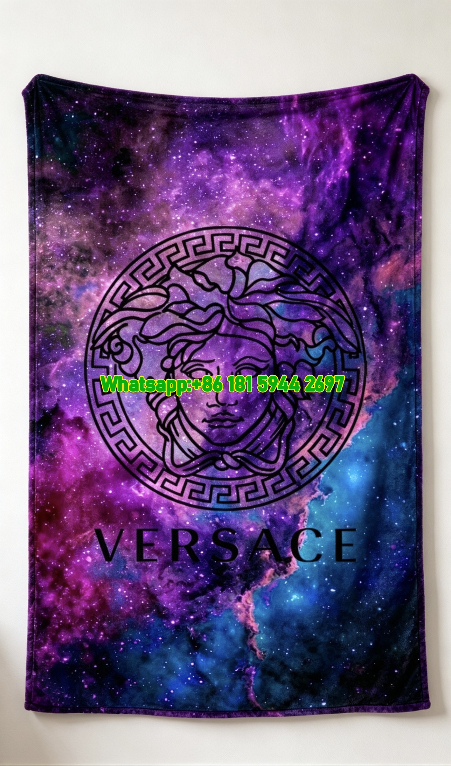 Deep Purple and Blue Versace Galaxy Nebula Medusa Print Fleece Throw Blanket IMG_1375